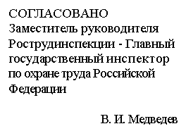 Подпись: СОГЛАСОВАНО
Заместитель руководителя Рострудинспекции - Главный государственный инспектор по охране труда Российской Федерации