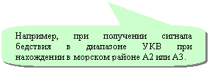 Скругленная прямоугольная выноска: Например, при получении сигнала бедствия в диапазоне УКВ при нахождении в морском районе А2 или А3.