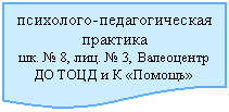Блок-схема: документ: психолого-педагогическая практика
шк. № 8, лиц. № 3, Валеоцентр ДО ТОЦД и К «Помощь»