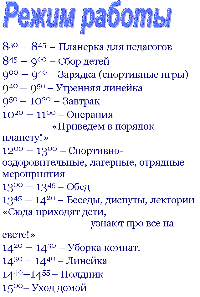 Режим работы