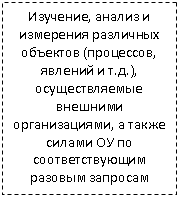Подпись: Изучение, анализ и измерения различных объектов (процессов, явлений и т.д.), осуществляемые внешними организациями, а также силами ОУ по соответствующим разовым запросам органов управления ОУ