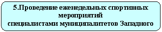 Скругленный прямоугольник: 5.Проведение еженедельных спортивных мероприятий специалистами муниципалитетов Западного Округа.
