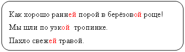 Скругленный прямоугольник: Как хорошо ранней порой в берёзовой роще!
Мы шли по узкой тропинке.
Пахло свежей травой.
Утренняя заря разливалась по небу.