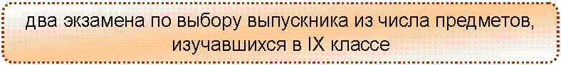 Скругленный прямоугольник: два экзамена по выбору выпускника из числа предметов, изучавшихся в IX классе