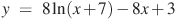 y~=~8\ln (x+7)-8x+3