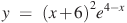 y~=~{{(x+6)}^{2}}{{e}^{4-x}}