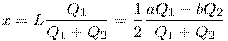  x = L \frac{Q_1}{Q_1 + Q_2} = \frac{1}{2} \frac 

{aQ_1 - b Q_2}{Q_1 + Q_2}
