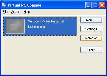 Управляющая консоль Virtual PC