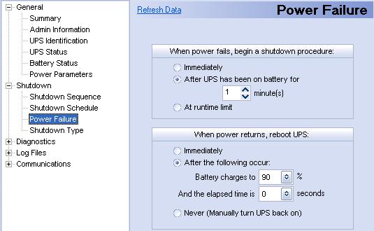 Параметры "Power Failure"