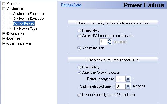 Параметры "Power Failure"