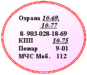Овал: Охрана 10-69,
10-77
9
-75
Пожар 9-01
МЧС Моб. 112