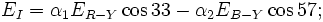 E_I=\alpha_1 E_{R-Y} \cos 33 - \alpha_2 E_{B-Y} \cos 57;\,\!