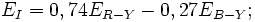 E_I=0,74 E_{R-Y}-0,27 E_{B-Y};\,\!