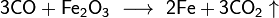 ~\mathsf{3CO+Fe_2O_3 \ \longrightarrow \ 2Fe+3CO_2\uparrow}