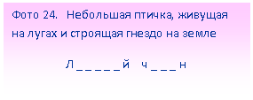 Подпись: Фото 24. Небольшая птичка, живущая на лугах и строящая гнездо на земле
Л _ _ _ _ _ й ч _ _ _ н