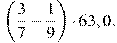 \left(\frac{3}{7}-\frac{1}{9}\right)\cdot63,0.