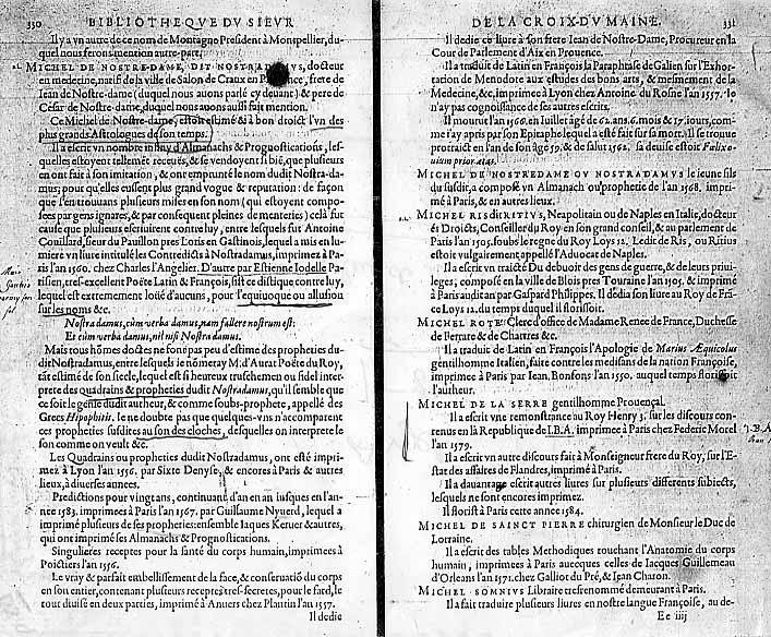 Notice Nostradamus par La Croix du Maine