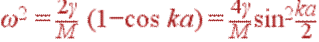 \omega^2=\frac{2\gamma}{M} (1-\cos ka)= \frac{4\gamma}{M} \sin^2 \frac{ka}{2}