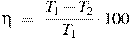 \eta~=~\frac{T_1-T_2}{T_1}\cdot 100