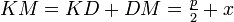~\textstyle KM=KD+DM=\frac{p}{2}+x