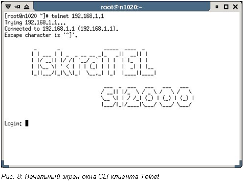 �������: 

���. 8: ��������� ����� ���� CLI ������� Telnet

