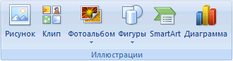 Группа «Иллюстрации» вкладки «Вставка»