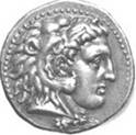 Typical coin of Alexander, showing him as Heracles (Alexandria 326-323).