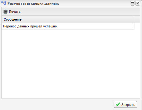 Результаты сверки данных