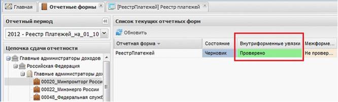 Статус внутриформенных увязок «Проверено»