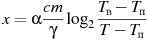 ��������: x = \alpha \frac{{cm}}{\gamma }\log _2 \frac{{T_{\text{�}} - T_{\text{�}} }}{{T - T_{\text{�}} }}