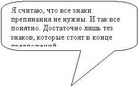Скругленная прямоугольная выноска: Я считаю, что все знаки препина-ния не нужны. И так все понятно. Достаточно лишь тез знаков, ко-торые стоят в конце предложений.