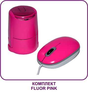 Оснастка для печати и компьютерная
мышка в комплекте FLUOR PINK в дизайнерском исполнении окрашенные вручную