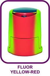 FLUOR YELLOW-RED - оснастка для печати в дизайнерском
исполнении окрашенная вручную в два флуорисцентных сочных цвета: красный и зеленый