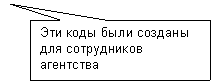 Прямоугольная выноска: Эти коды были созданы для сотрудников агентства