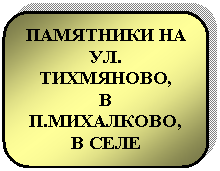 Скругленный прямоугольник: ПАМЯТНИКИ НА УЛ. ТИХМЯНОВО,
В П.МИХАЛКОВО,
В СЕЛЕ МАСЛОВО