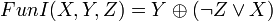 Fun I(X,Y,Z) = Y \oplus (\neg{Z} \vee X)