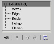 Описание: Режимы редактирования подобъектов Editable Poly (Редактируемая полигональная поверхность)