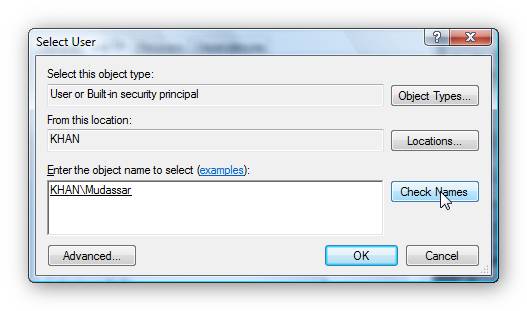 Click on Check names to find your login account