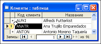 Выделение поля в режиме таблицы
