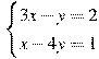 \begin{cases} 3x-y=2 \\ x-4y=1 \end{cases}