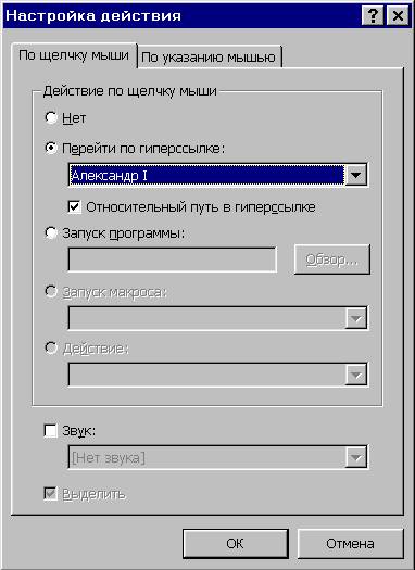 Окно Настройка действия