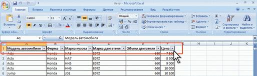 Описание: Таблица с установленными фильтрами