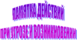 ПАМЯТКА ДЕЙСТВИЙ
ПРИ УГРОЗЕ И ВОЗНИКНОВЕНИИ