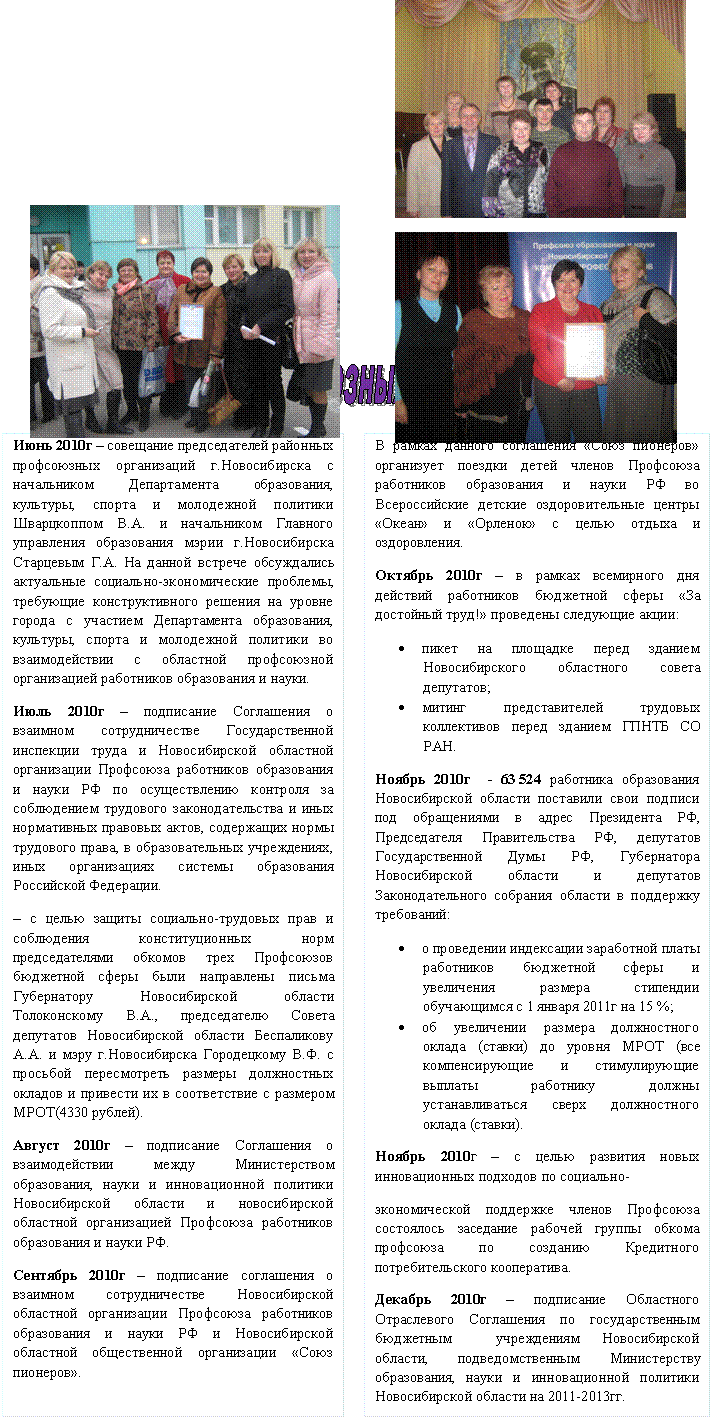 Хроника профсоюзных событий 2010г.