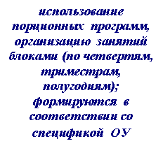 Подпись: использование порционных программ, организацию занятий блоками (по четвертям, триместрам, полугодиям); формируются в соответствии со спецификой ОУ