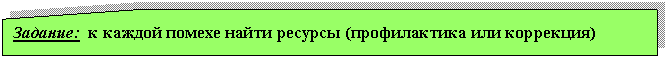 Блок-схема: карточка: Задание: к каждой помехе найти ресурсы (профилактика или коррекция)