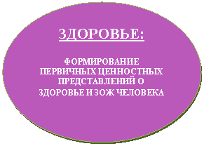 Овал: ЗДОРОВЬЕ:
ФОРМИРОВАНИЕ ПЕРВИЧНЫХ ЦЕННОСТНЫХ ПРЕДСТАВЛЕНИЙ О ЗДОРОВЬЕ И ЗОЖ ЧЕЛОВЕКА