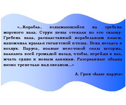 ������� �����: «��������, ������������ �� ������� �������� ����. ����� ���� ������� �� ��� ������. ������� ����, ������������� ����������� �����, ��������� ������ ���������� �����. ���� ������� � ������. ������, ������ ��������� ���� ������, �������� ���� �������� �����, �����, ������� � ���, ����� ����� � ����� �������. ����������� ������ ����� ��������� ��� �������»

�. ���� «���� ������»



