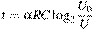 t=\alpha RC\log _{2} \frac{{U_0 }}{U}