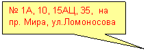 Прямоугольная выноска: № 1А, 10, 15АЦ, 35, на пр. Мира, ул.Ломоносова